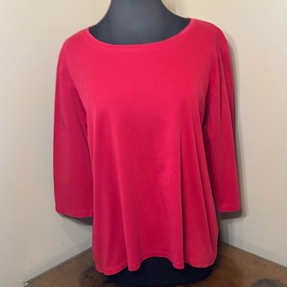 LL Bean Women's Red Crewneck Tee, 3/4 sleeve top, 100% Supima Cotton! Peru, 1X